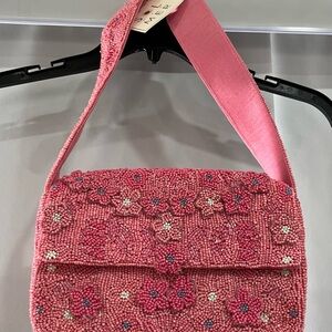 Chic Pink Beaded Shoulder Bag